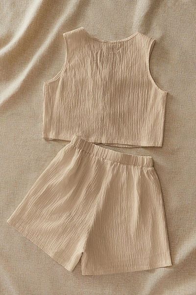 Know Women's Beige Ribbed Shorts Tie-Up Suit