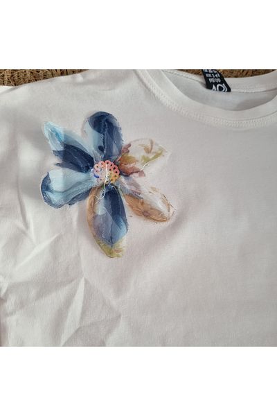 Uğur bebe Girls' Skirt Suit Floral Print T-Shirt Floral Print Lined Blue Skirt