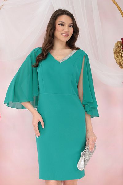 Bemar Elegant green dress with veil sleeves