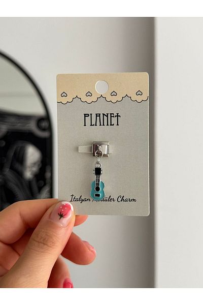 Planet Butik Italian Charm with Blue Guitar Hanging Card