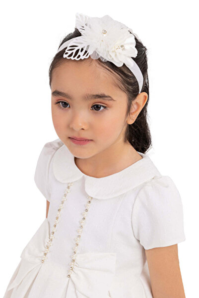 Pamina Elegant Dress for Girls, - White with Pearls, Matching Headband, 33217 - 80 cm, White