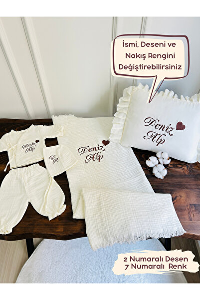 İnsta Bebe İsimli Yenidoğan Hastane Çıkışı ve Yastık Kılıfı Nakış İşlemeli (%...