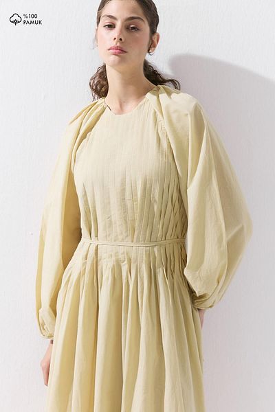 Hooopstore Φόρεμα με ραβδώσεις Cotton Voile Butter Yellow