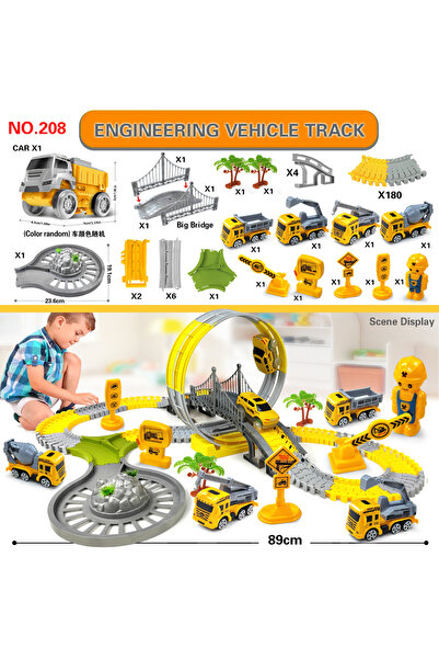 Choice1 مجموعة 208 مسارًا للأطفال، مسار تسلق سحري، سيارة هندسية، ألعاب تعليمية للأطفال، مسار سيارة قطار
