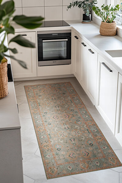 Cool Halı Private Turuncu Yıkanabilir Mutfak Halısı Yolluk Leke Tutmaz Tezgah...