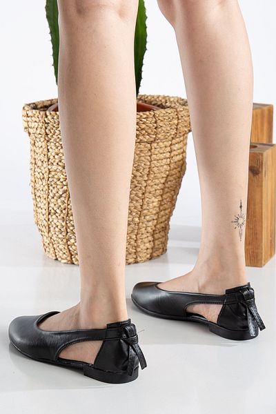 Jackers Women's Leather Back Ribbon Side Open Ballerina Home and Outdoor Shoes
