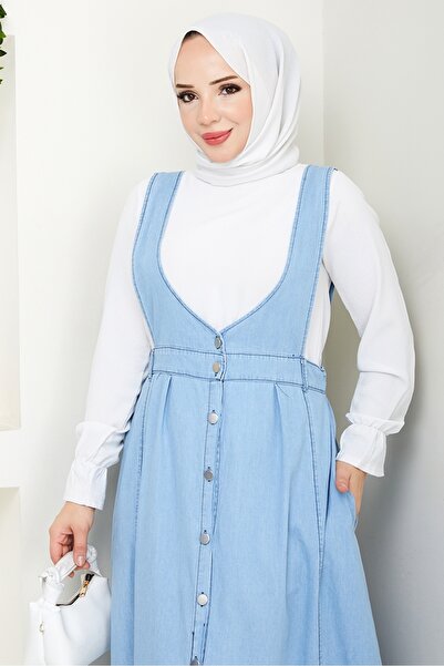 Bestenur Ayzel Buttoned Denim Gilet 1533 - Ανοιχτό μπλε