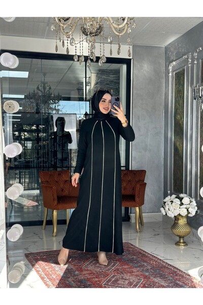 Zümra Tesettür Moda Burçin Elbise Siyah Siyah Beden 1-38-40