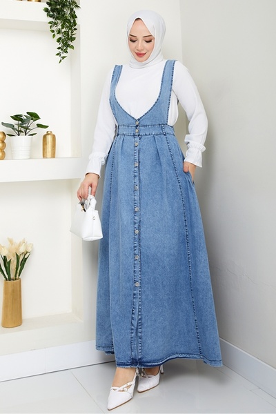 Bestenur Ayzel Buttoned Denim Gilet 1533 - Σκούρο Μπλε