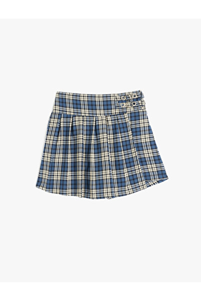 Koton Viscose blend belt detail plaid skort.