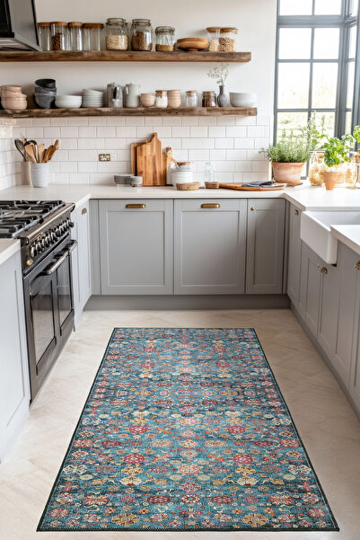 Cool Halı Private Mavi Mutfak Halısı Yolluk Leke Tutmayan Tezgah Önü Mutfak P...