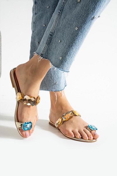 diclepolat Papuci Montana pentru femei - Gold Stone, Flip Flops Talpă plată