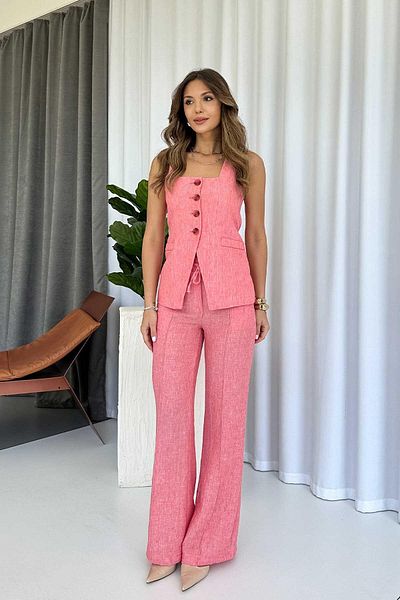 Mine Tan Butik Square Collar Vest Trousers Women's Set - Pomegranate Flower