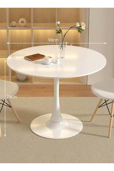 Taimi Round Dining Table Elegant Plastic 90x90x73Cm Coffee Table for Living Room, Dining Room, White