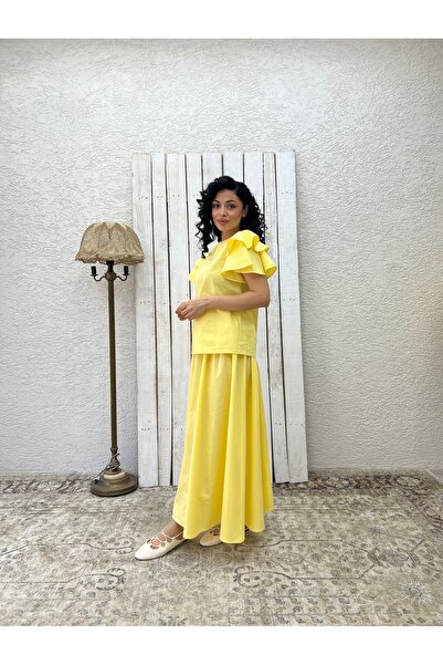 KÜÇÜĞÜM BUTİK Yellow Poplin Blouse with Flywheel Sleeve Detail
