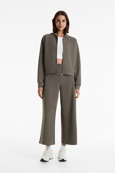 Oysho Foldover waist rib wide-leg trousers