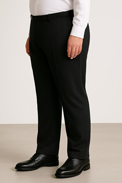 FATELLA Baba Erkek Siyah Klasik Kesim Büyük Beden Kumaş Pantolon