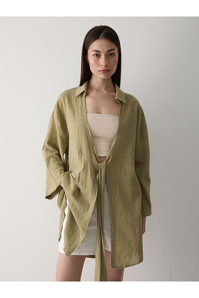 Laluvia Cămașă kimono din in kaki Flam