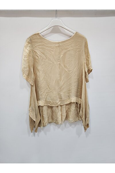 della moor Камел италианска блуза с къс ръкав от копринена смес с мъниста