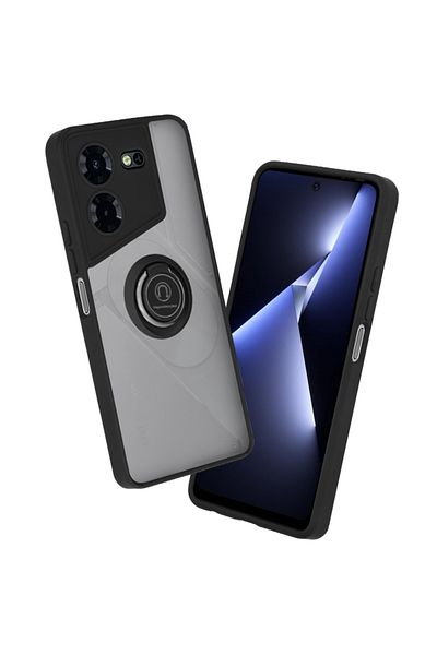 SKYDDAR INNOVATION Case for Tecno Pova 5 Pro, Glinth with 360° Magnetic Rotating Ring, Black, sticker set