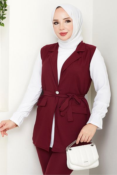 Bestenur Niyar Γιλέκο Παντελόνι Σετ Δύο 1530 - Claret Red