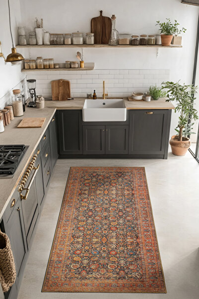 Cool Halı Private Turuncu Yıkanabilir Mutfak Halısı Yolluk Leke Tutmaz Tezgah...