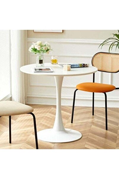 Taimi Round Dining Table Elegant Plastic 50x50x73Cm Coffee Table for Living Room, Dining Room, White