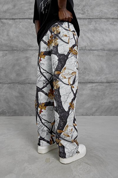 NOMARC Erkek Siyah Dal Desenli Paçası Lastikli Eşofman Altı