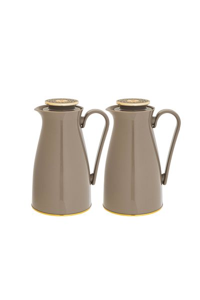 Alaska Alaska Thermos Set, 2 Pieces, Light Brown with Gold, 1 Liter Capacity