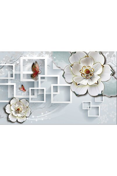 media Tablou canvas Flori, fluturi si patrate, 105 x 70 cm