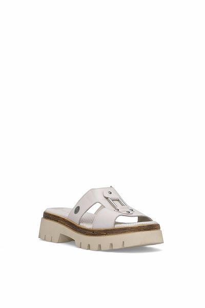 Mammamia D25Yt-1655 Women's Genuine Leather Heeled Slippers Cream