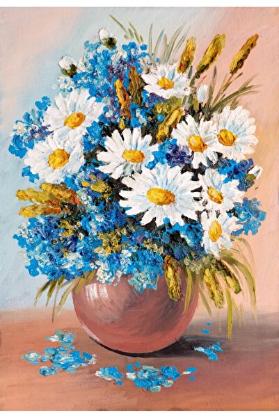 media Tablou canvas Flori, margarete, alb, albastru, pictura, buchet3, 75 x 5...