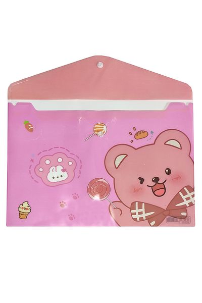 Limmy Cute Teddy Bear Pink Patterned Snap Envelope File - 1 Piece