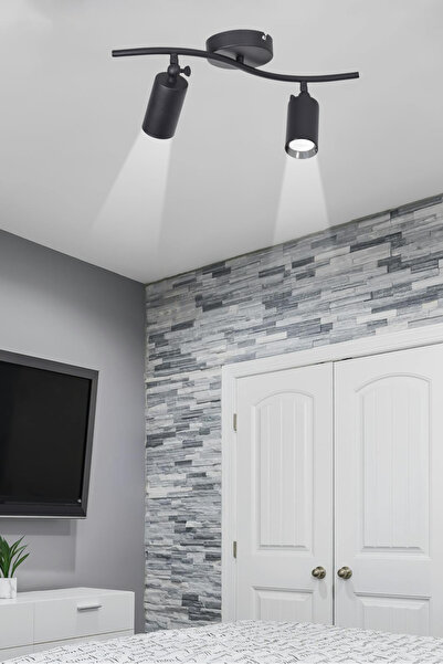 Modavize Miami Modern Salon Yatak Odası Giyinme Odası Hol Mutfak - Siyah Renk Spot 2 li Avize (BEYAZ IŞIK)