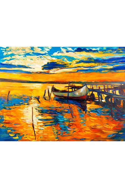 media Tablou canvas Barca, mare, apus soare, pictura2, 75 x 50 cm