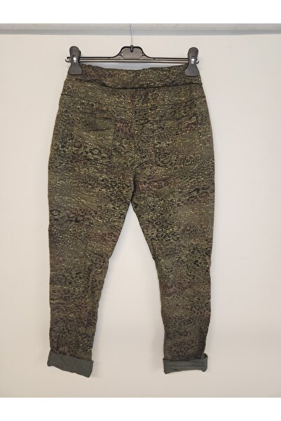 della moor Women's Khaki Italian Glitter Leopard Pattern Trousers