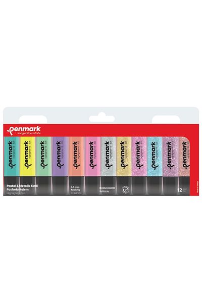 penmark Highlighter 12 Pcs Acetate Mixed Color 6 Pastel 6 Glitter