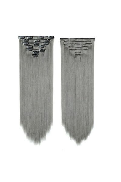 animis beauty Extensii par GRI / Silver, drepte, 16 clipsuri, 57 cm, fibra sintetica cu aspect natural