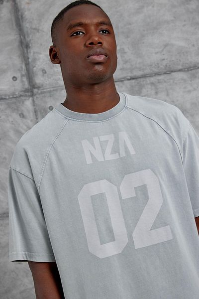 NOMARC Γκρι Nza 02 εμπριμέ πλενόμενο μπλουζάκι Oversize