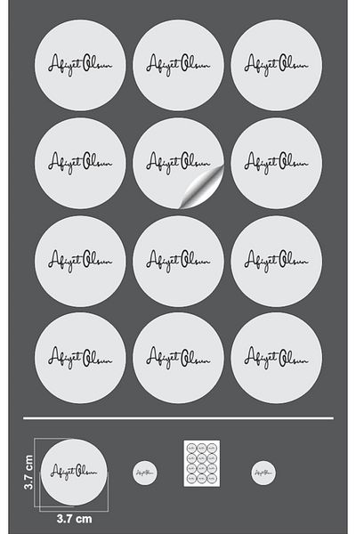 EcoNest Bon Appetit White Sticker Arted Round Cut (3,7X3,7Cm) 108 Units
