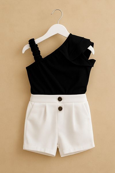 DeKuBaby One Shoulder and Ruffle Detailed Simple Elegans Asymmetrical Summer Children's Set