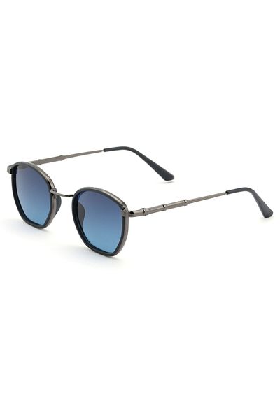 TomyHelf Modern Pentagonal Design Black Frame Navy Blue Glass Women&Men Sunglasses