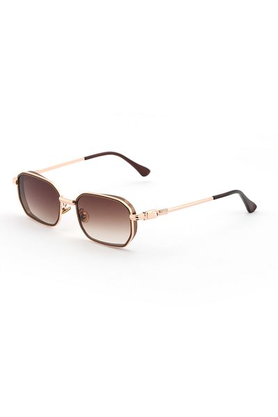 TomyHelf Rectangular Design Gold Brown Frame Brown Glass Women's & Men's Sunglasses