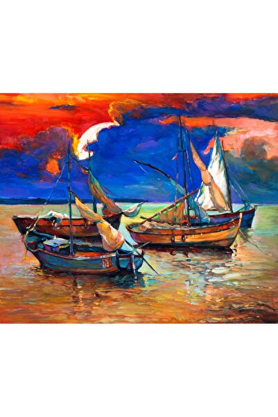 media Tablou canvas Barci, pescar, mare, apus soare, 75 x 50 cm