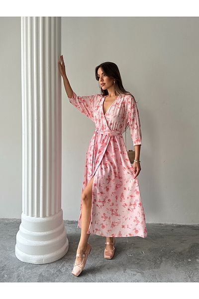 Ayinsu Double-breasted Collar Floral Patterned Belted Dress