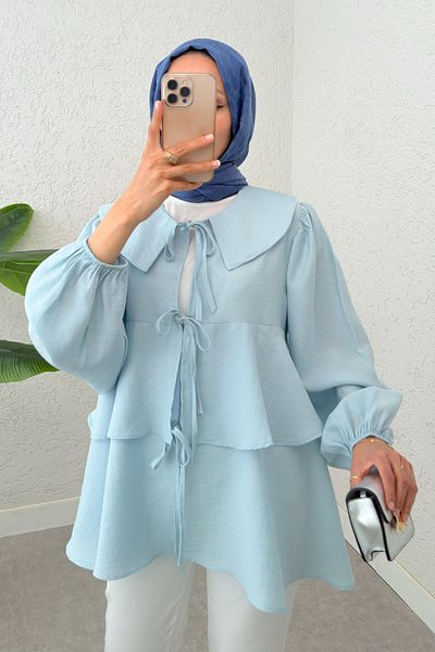 Salih Çelebi Rope Laced Layered Kimono 2289 - Baby Blue