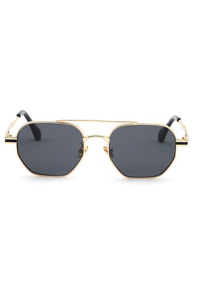 TomyHelf Geometric Design Metal Gold Frame Black Glass Unisex Sunglasses