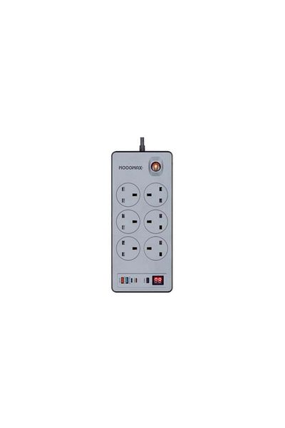 MOOGMAX سلك تمديد - 6 مقابس طاقة - 5 متر - منفذان USB - منفذان من النوع C - مؤقت لمخرجات USB