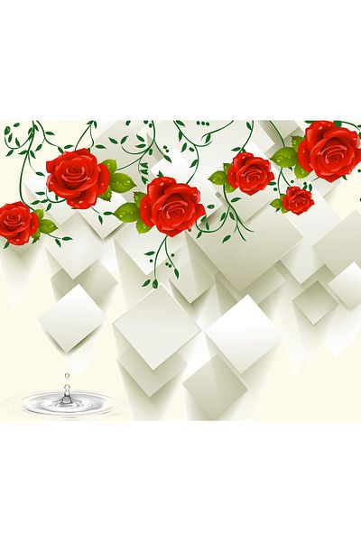 media Red and square roses photo wallpaper, 350 x 250 cm