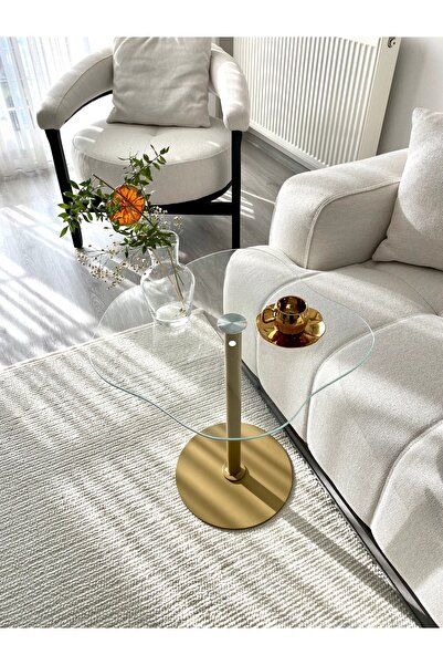 MONEayna WİCCİ Dekoratif Cam Gold Zigon Yan Sehpa